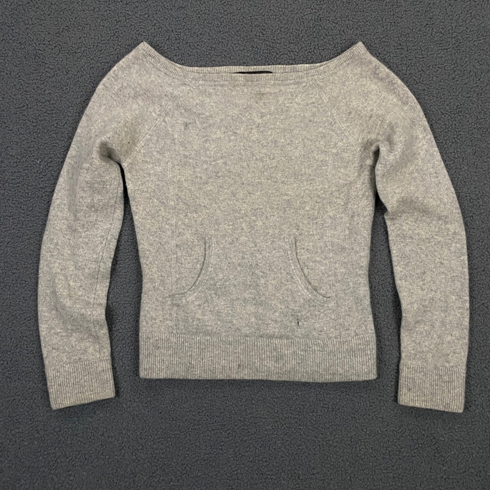 Express Cashmere Sweater Womens Small Grey Boat Neck Cropped Y2K Soft Balletcore